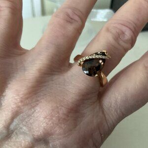 EFFY 14K solid gold Smoky quartz and diamond ring NWT